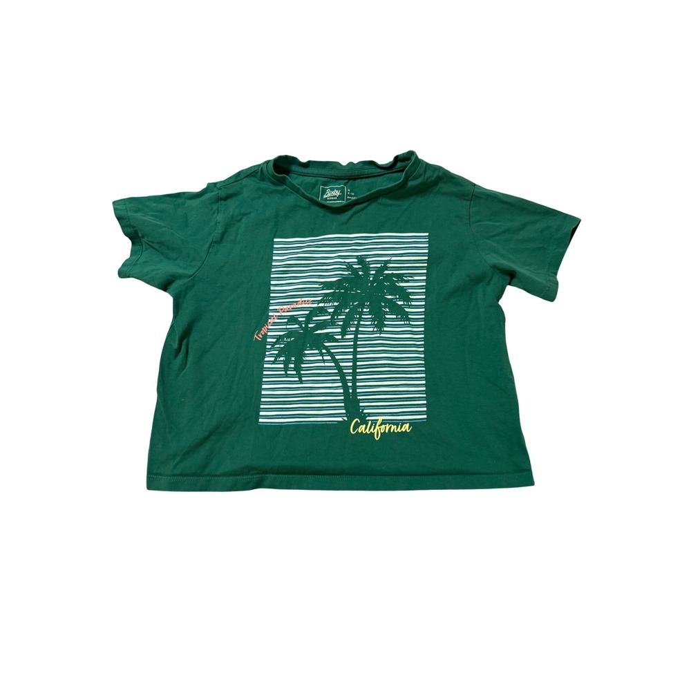 Bixby Nomad SZ Medium 8-10 Girl Boxy Te Palm Trees Green 100% Cotton California